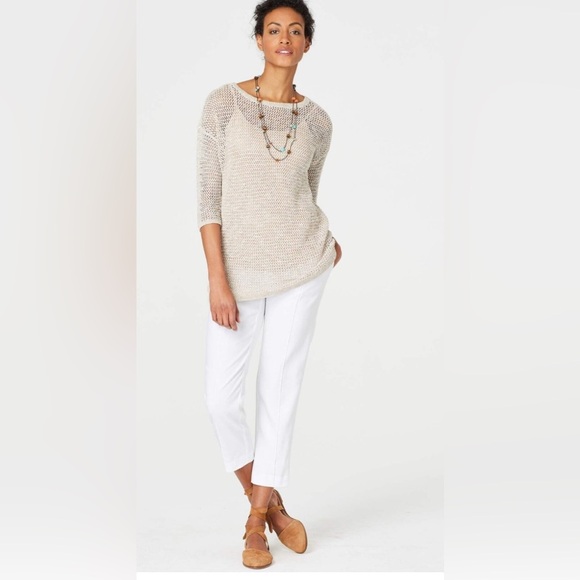 J. Jill Open Knit Tunic Sweater Size L Oatmeal Boat neck Lightweight Classic - Picture 1 of 12